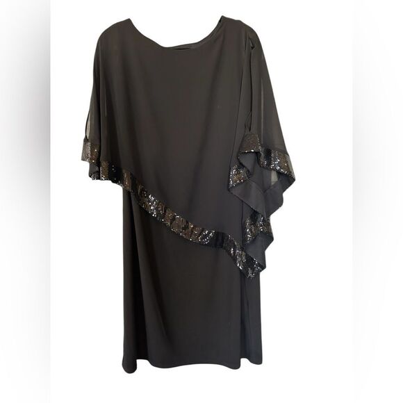 R&M Richards Knee-Length Dress w Sequined Sheer Draped Asymmetrical  Poncho 14W - Picture 2 of 11